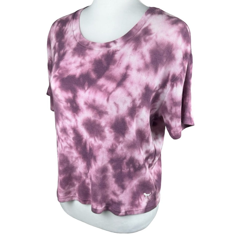 PINK Victoria's Secret Oversized Tie Dye Purple Ribbed Short Sleeve Tee Shirt